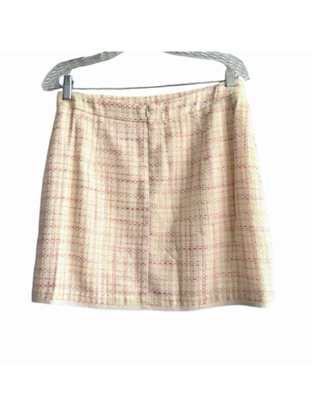 Line & Dot Mini Skirt Tweed Plaid Front Wrap Pink Yellow White Size M
